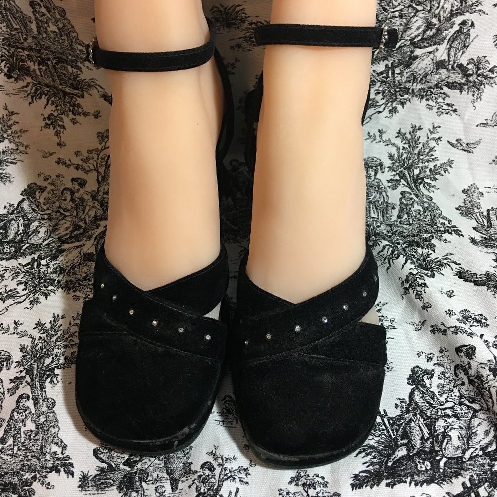 Highlights Black Suede Heels with Ankle Strap